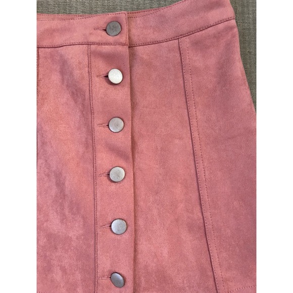 Forever 21 Pink Suede Button Front A Line Mini Skirt Women Size 25 Preppy Cute - Picture 2 of 5